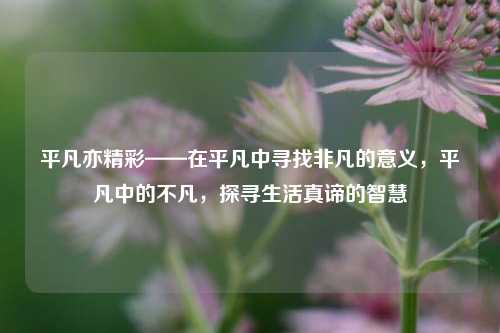 平凡亦精彩——在平凡中寻找非凡的意义，平凡中的不凡，探寻生活真谛的智慧