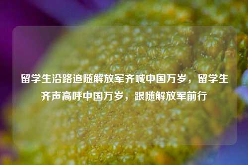 留学生沿路追随解放军齐喊中国万岁，留学生齐声高呼中国万岁，跟随解放军前行