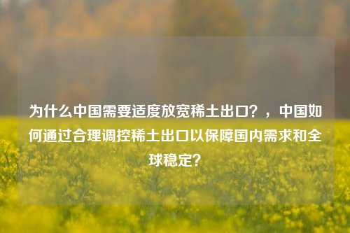 为什么中国需要适度放宽稀土出口？，中国如何通过合理调控稀土出口以保障国内需求和全球稳定？